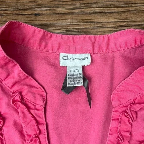 Dynamite Y2K Short Sleeve Blouse Fitted Ruffle Lightweight Women M 2000s Office - Picture 5 of 7